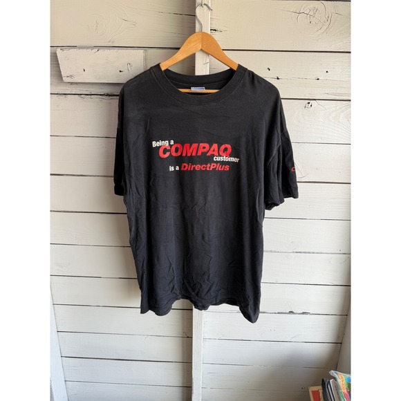 Vintage Compaq DirectPlus Promo T-Shirt Hanes Beefy-T Black XL Computer Tech 90s